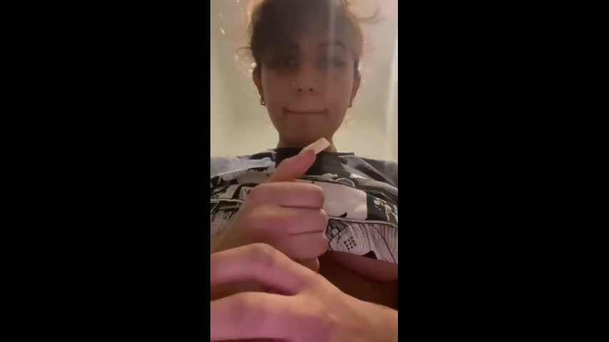 Desi Hot Girl Giving a Pretend Blowjob with Half of Her Tits Out